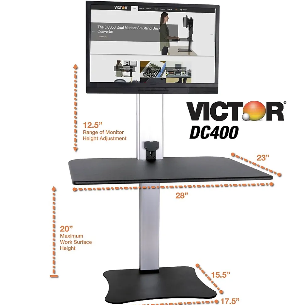 Victor Technology 28" W High Rise™ Electric Single Monitor Standing Desk, Laminate Wood (DC400)