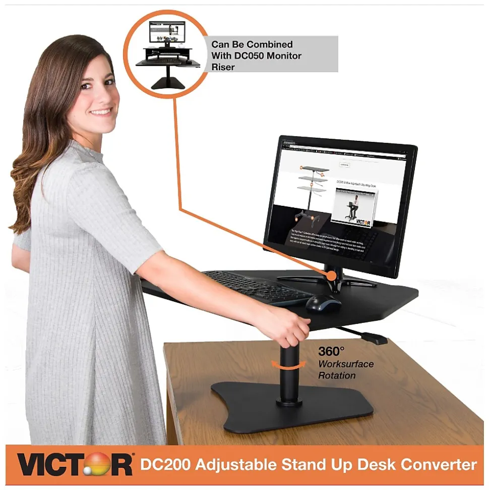 Victor Technology High Rise Adjustable Standing Desk Converter, 28" W, Laminate Wood (DC200)