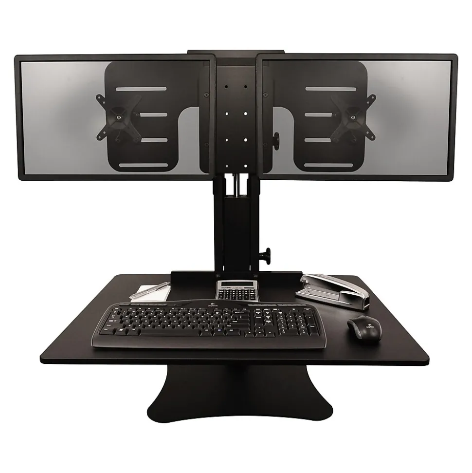 Victor Technology High Rise™ Manual Dual Monitor Standing Desk, 28" W, Laminate Wood (DC350)