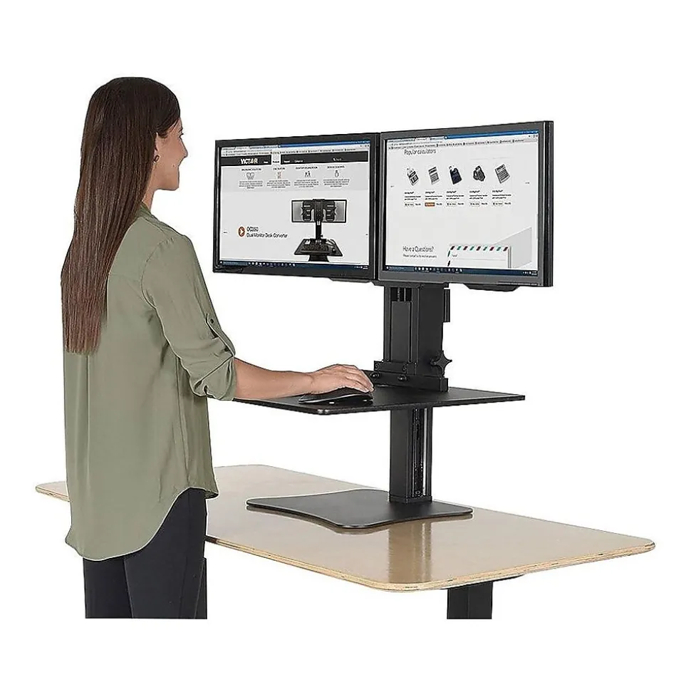 Victor Technology High Rise™ Manual Dual Monitor Standing Desk, 28" W, Laminate Wood (DC350)