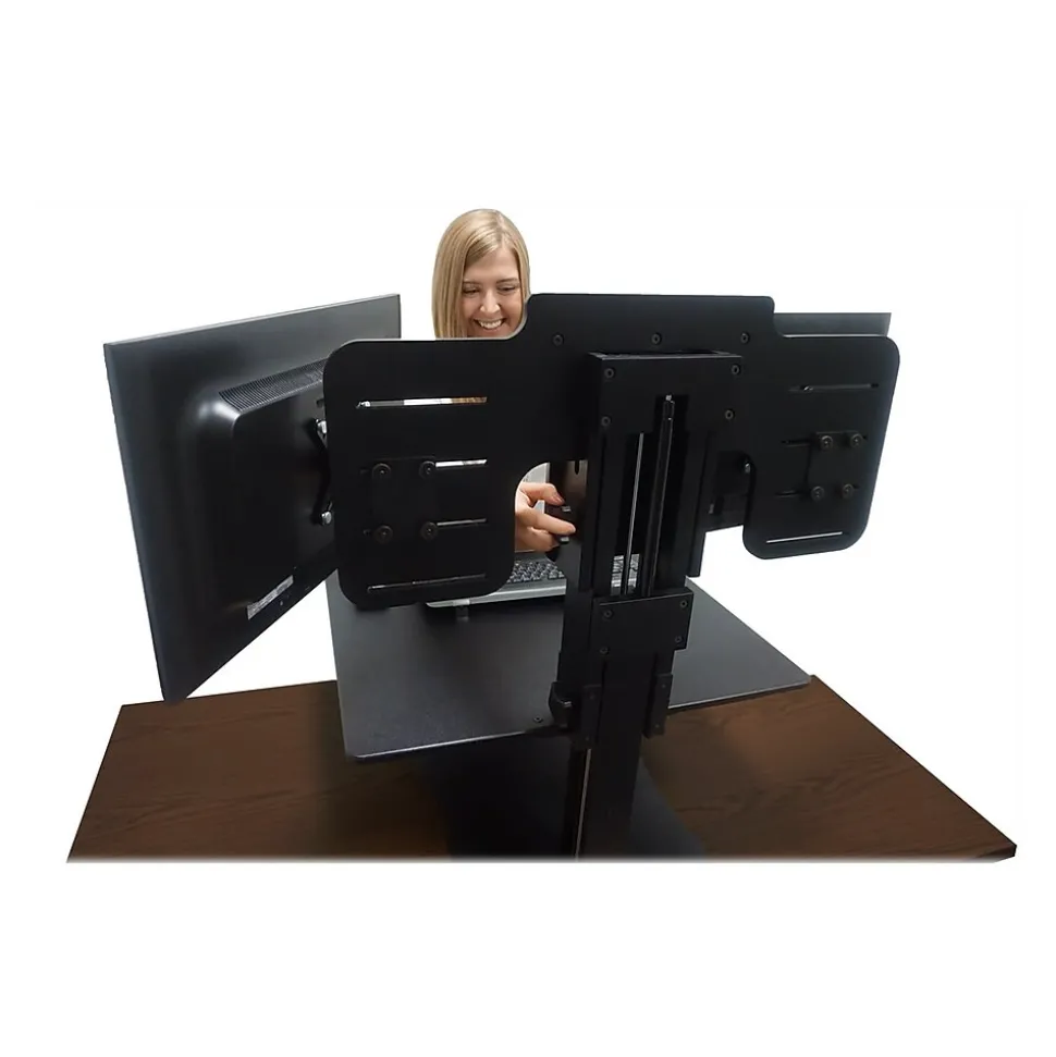 Victor Technology High Rise™ Manual Dual Monitor Standing Desk, 28" W, Laminate Wood (DC350)
