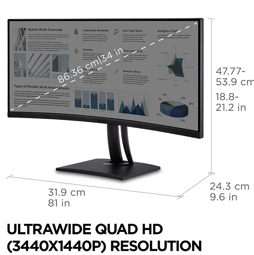 ViewSonic ColorPro 34" Curved 75Hz LED Monitor, Black (VP3456A)