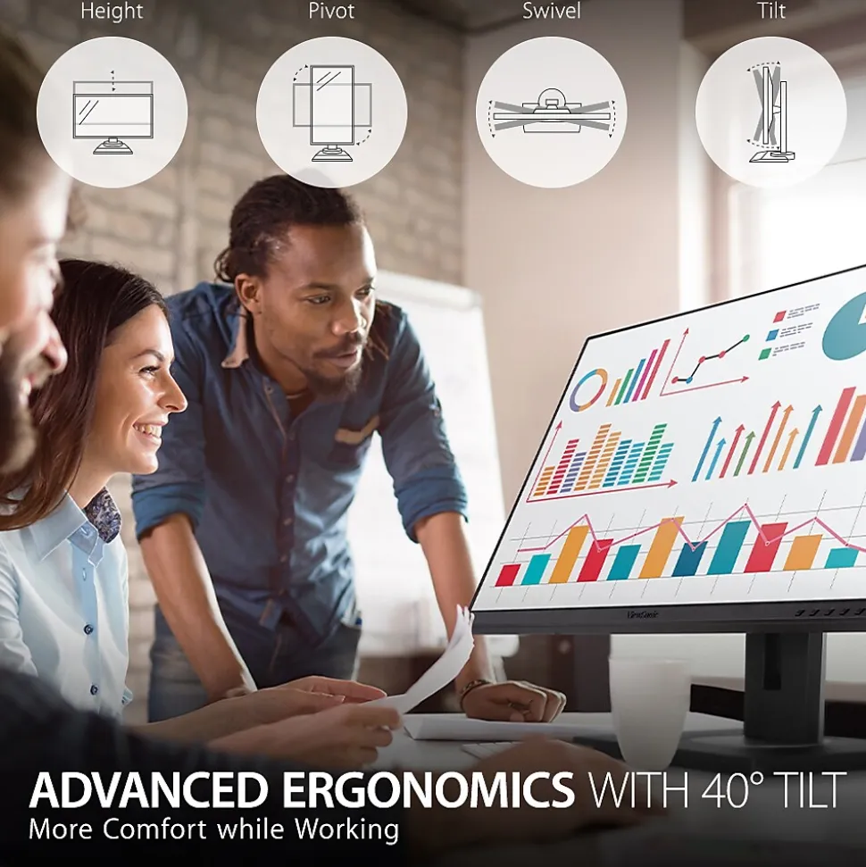 ViewSonic Ergonomic 24" 1080P 60Hz LCD Monitor, Black (VG2456)