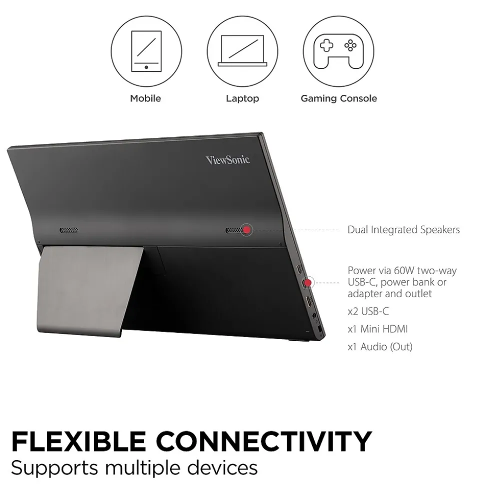 ViewSonic Portable 16" 60 Hz LED Monitor, Black (VA1655)