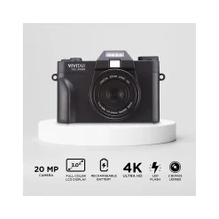 Vivitar VEC XX101 20MP 4K Digital Camera, 0.45X Optical Zoom, Black (VECXX101-BLK-STK-4)