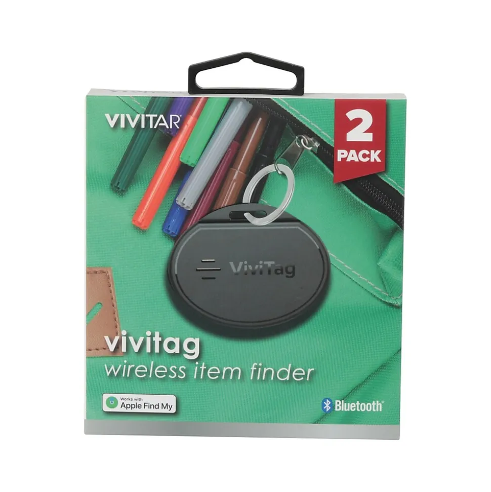 Vivitar ViviTag Bluetooth Tracker, Black, 2/Pack (V90027PK2-BLK-STK-24)