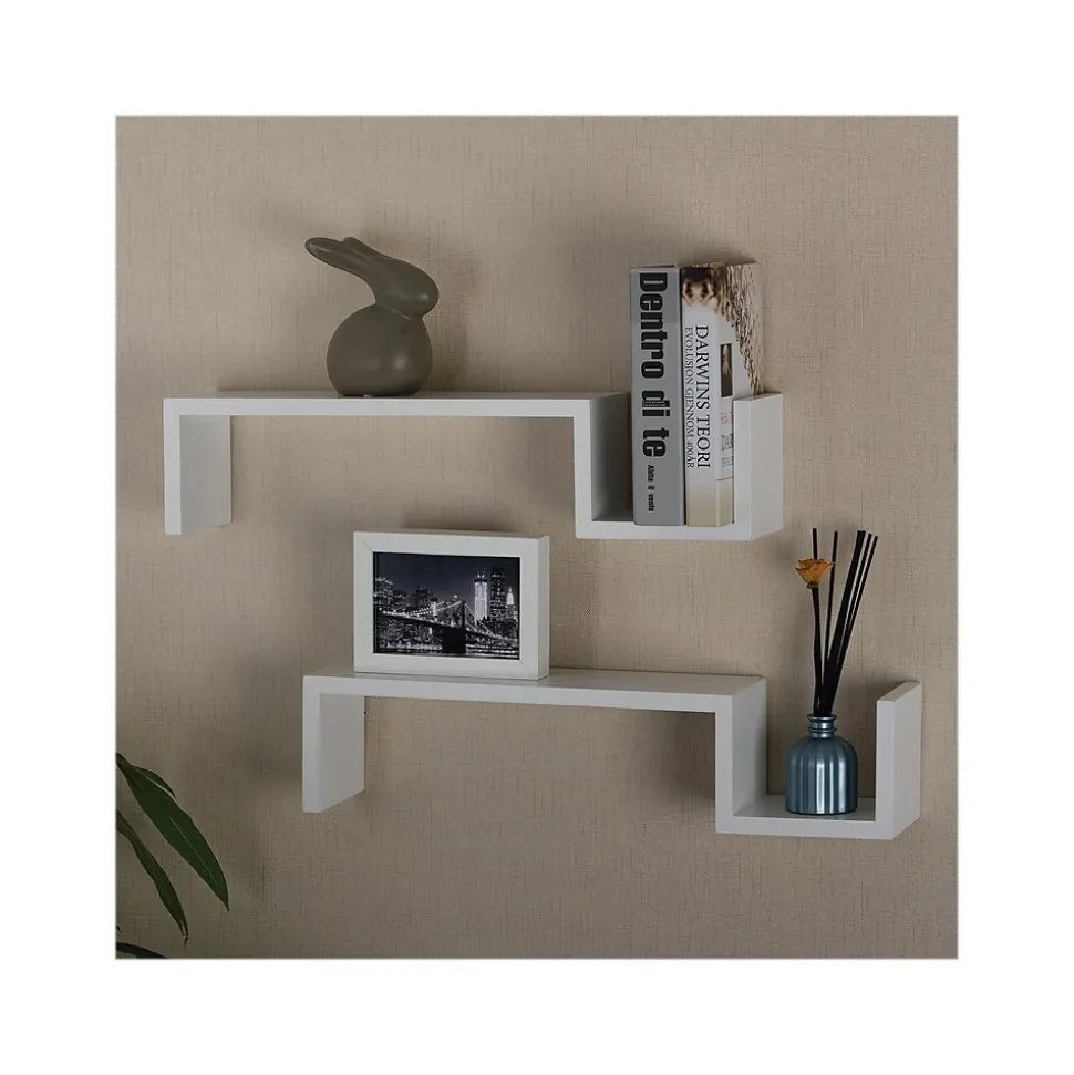 V-Light MDF Wall-Mounted Shelf, 21.5", White, 2/Pack (VW161008W)