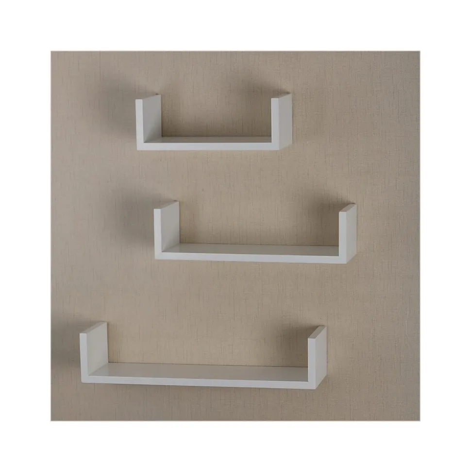 V-Light Wood Wall-Mounted Shelves, White, 3/Pack (VW161011W)
