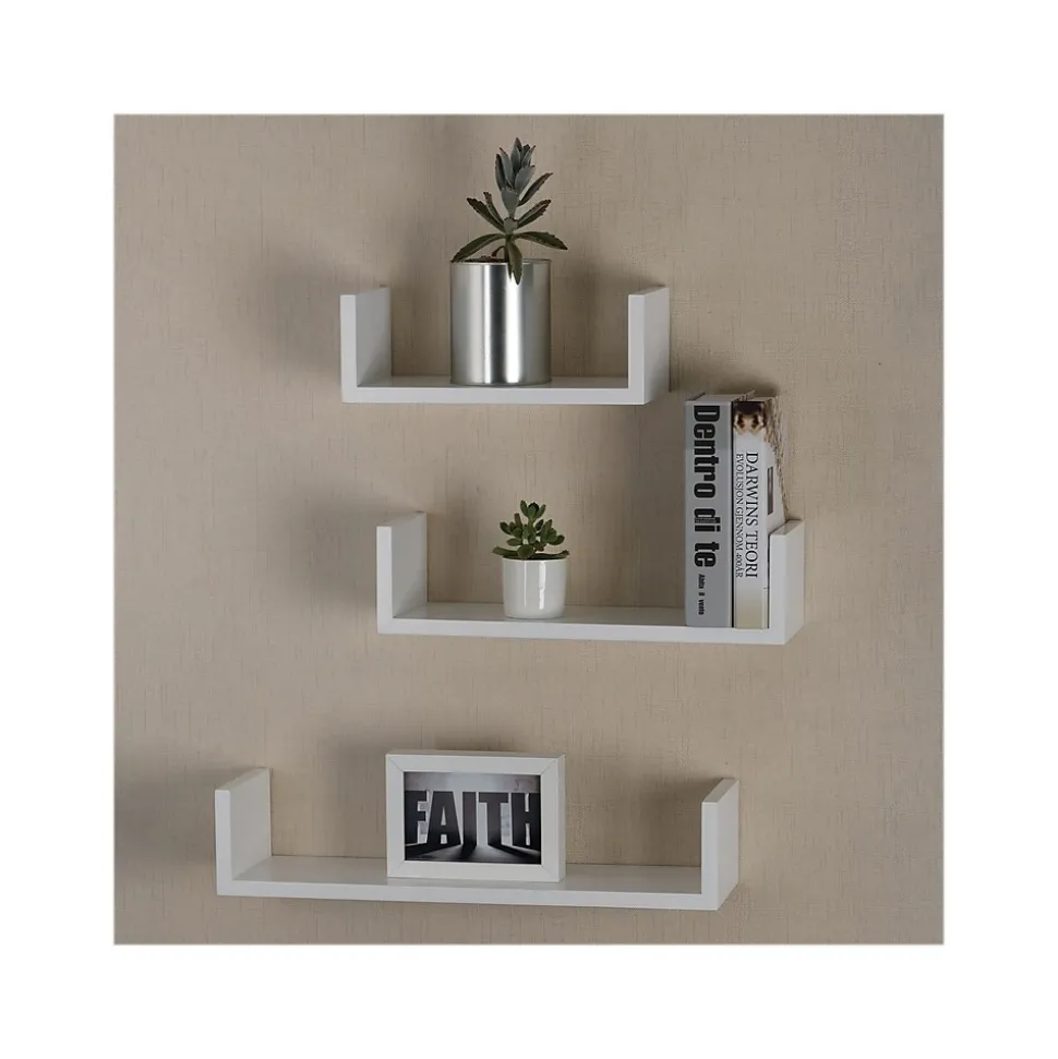 V-Light Wood Wall-Mounted Shelves, White, 3/Pack (VW161011W)