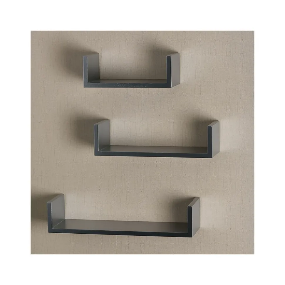 V-Light Wood Wall-Mounted Shelves, Gray, 3/Pack (VW161011G)