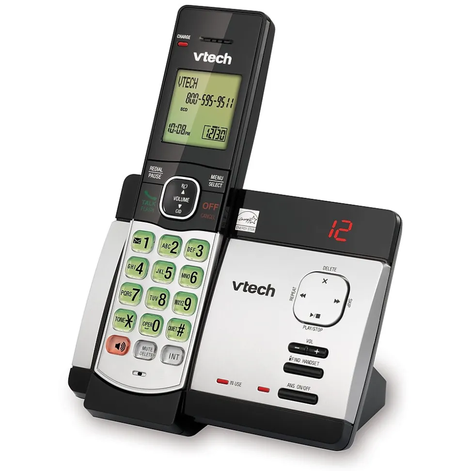 VTech Cordless Phone with Digital Answering, Silver/Black (CS5129)