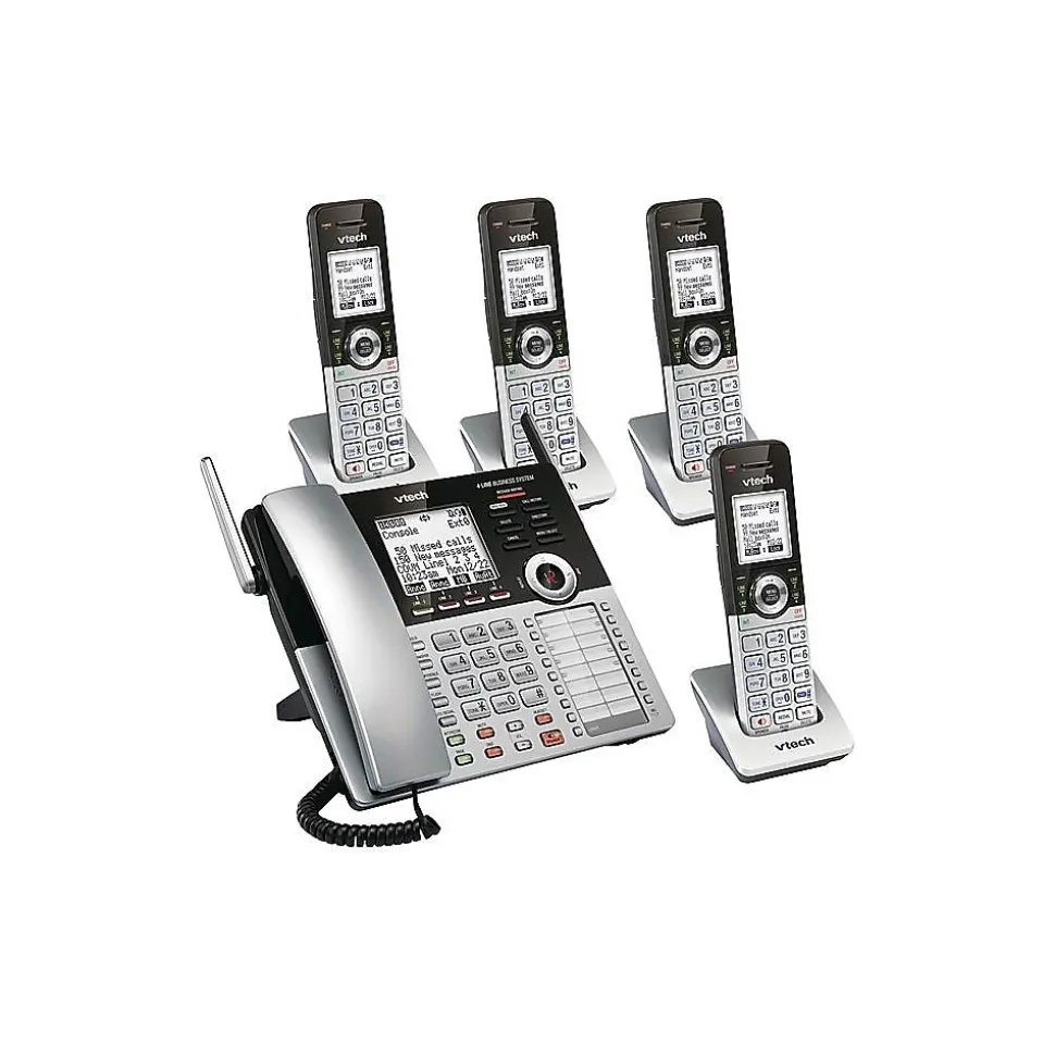 VTech Small Business System 80-0328-00 4-Line Cordless Phone, Silver/Black