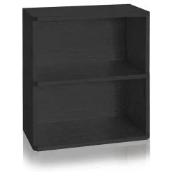 Way Basics 24.7"H Webster 2-Shelf Bookcase Organizer and Modern Eco Storage Shelf Unit, Black Wood Grain (WB-2SHELF-BK)