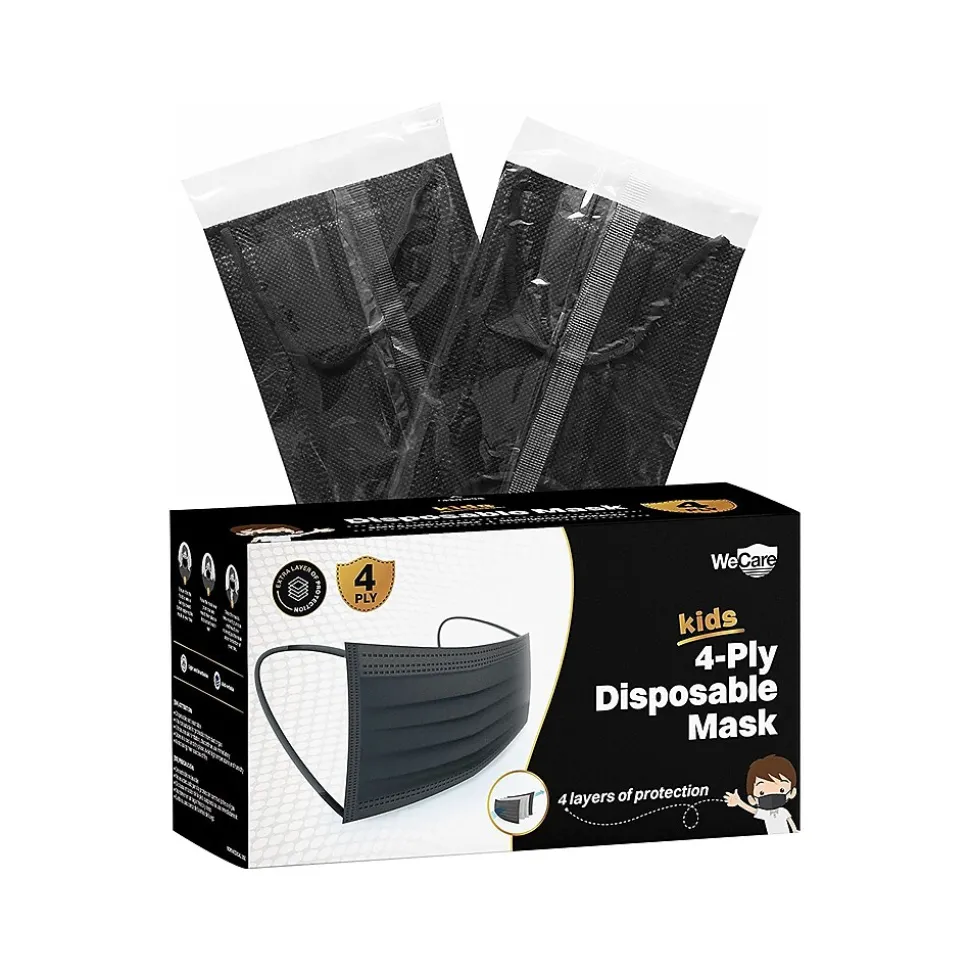WeCare Disposable Face Mask, Kids, Black, 50/Pack (WMN100124)