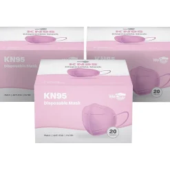 WeCare Disposable KN95 Face Mask, Adult, Pink, 20 Masks/Box, 3 Boxes/Pack (TBN203229)