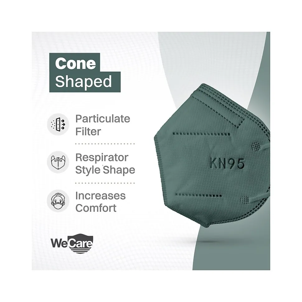 WeCare Disposable KN95 Face Mask, Adult, Dark Green, 20 Masks/Box, 3 Boxes/Pack (TBN203227)