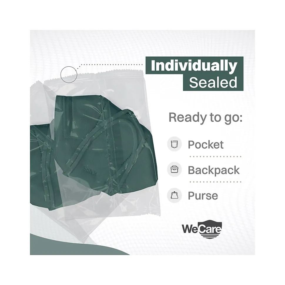 WeCare Disposable KN95 Face Mask, Adult, Dark Green, 20 Masks/Box, 3 Boxes/Pack (TBN203227)