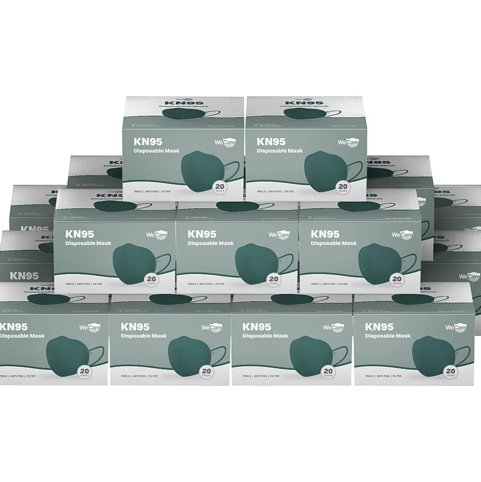 WeCare Disposable KN95 Face Mask, Adult, Dark Green, 20 Masks/Box, 50 Boxes/Pack (TBN203232)