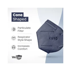 WeCare Disposable KN95 Face Mask, Adult, Navy, 20 Masks/Box, 50 Boxes/Pack (TBN203233)