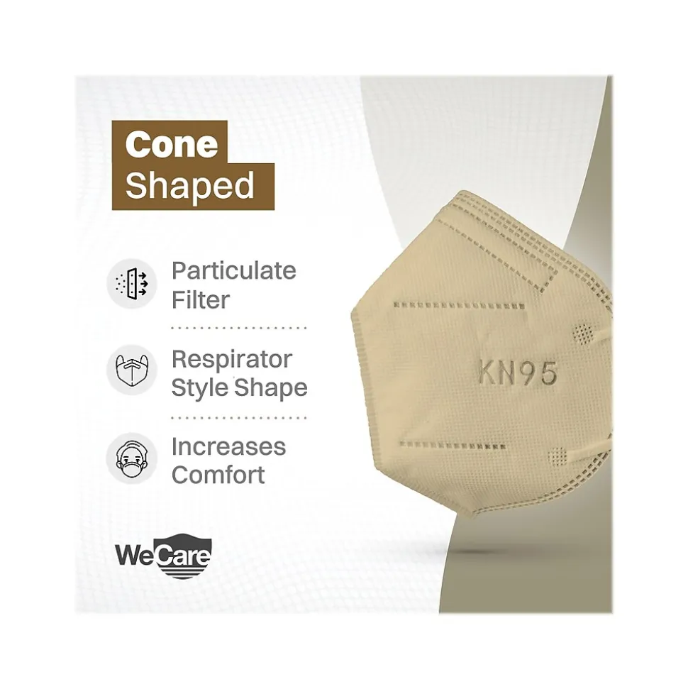 WeCare Earth Tones Disposable KN95 Fabric Face Masks, One Size, Assorted Colors, 20/Pack, 50 Packs/Carton (TBN203262)
