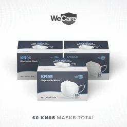 WeCare KN95 Disposable Face Mask, Adult, White, 20 Masks/Box, 3 Boxes/Pack (TBN202718)