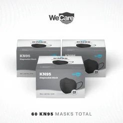 WeCare KN95 Disposable Face Mask, Adult, Black, 20 Masks/Box, 3 Boxes/Pack (TBN202934)