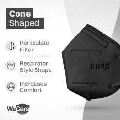 WeCare KN95 Disposable Face Mask, Adult, Black, 20 Masks/Box, 3 Boxes/Pack (TBN202934)