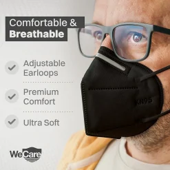 WeCare KN95 Disposable Face Mask, Adult, Black, 20 Masks/Box, 3 Boxes/Pack (TBN202934)