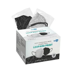 WeCare Leopard Print Disposable KN95 Fabric Face Masks, One Size, Assorted Colors, 20/Pack, 3 Packs/Carton (TBN203256)