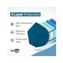 WeCare Ocean Tones Disposable KN95 Fabric Face Masks, One Size, Assorted Colors, 20/Pack, 3 Packs/Carton (TBN203257)