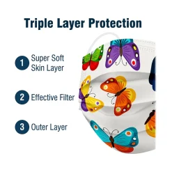 WeCare 3-ply Disposable Face Mask, Individually Wrapped, Kids, Butterfly, 50/Box (WMN100075)