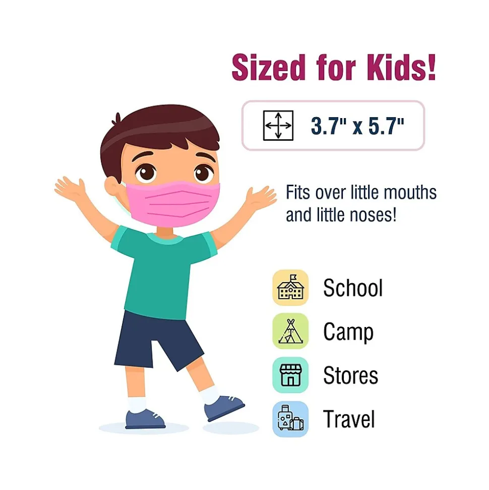 WeCare 3-ply Disposable Face Mask, Kids, Hot Pink, 50/Box (WMN100011)