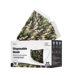 WeCare 3-ply Disposable Face Mask, Individually Wrapped, Adult, Green Camo, 50/Box (WMN100019)