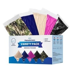 WeCare 3-ply Disposable Face Masks, Individually Wrapped, Adult, Assorted Colors, 50/Box (WMN100026)