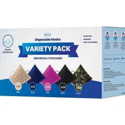 WeCare 3-ply Disposable Face Masks, Individually Wrapped, Adult, Assorted Colors, 50/Box (WMN100026)