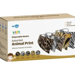 WeCare 3-ply Disposable Face Masks, Individually Wrapped, Kids, Assorted Animal Prints, 50/Box (WMN100082)