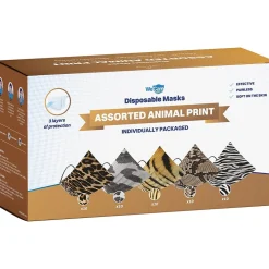 WeCare 3-ply Disposable Face Masks, Individually Wrapped , Adult, Assorted Animal Prints, 50/Box (WMN100078)