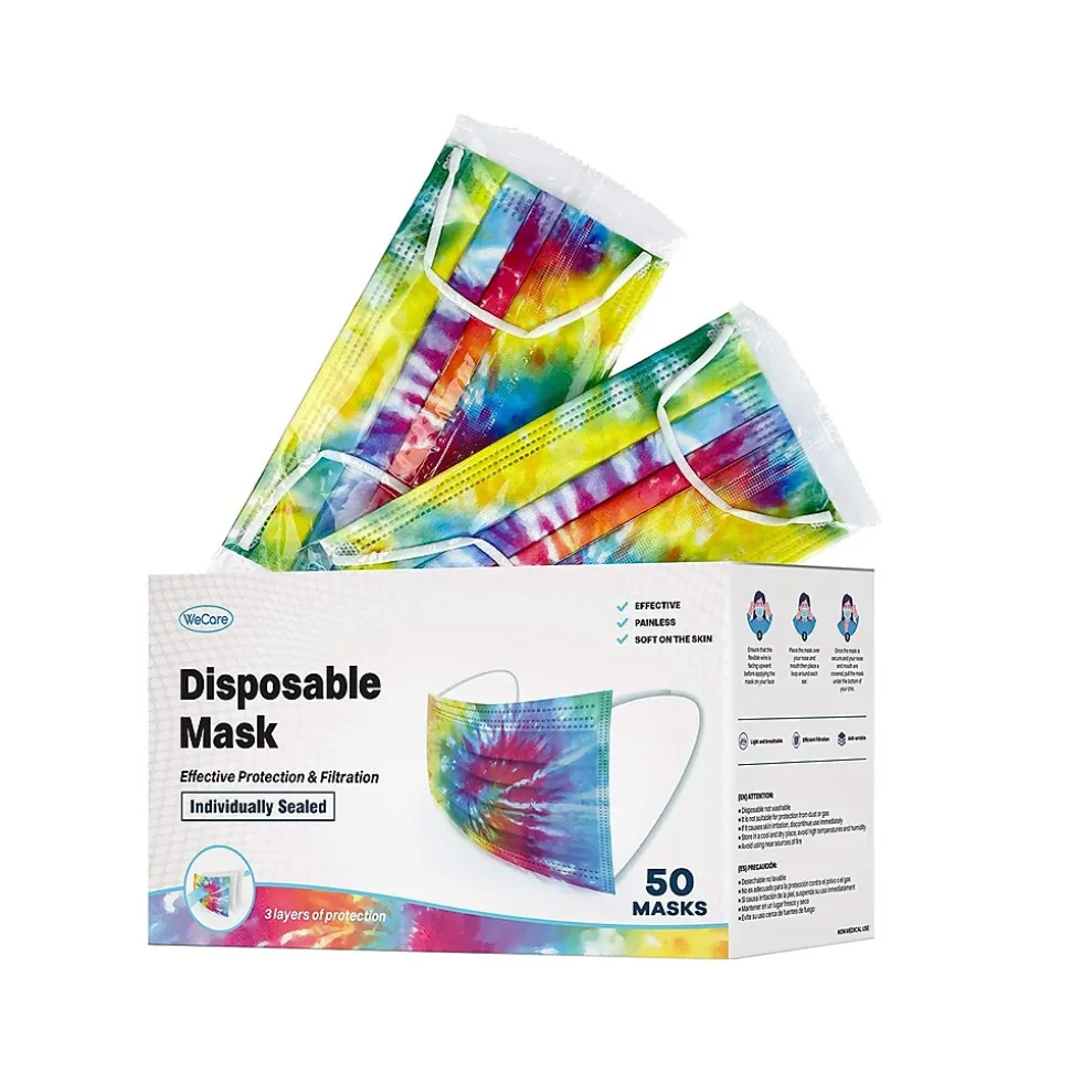 WeCare 3-ply Disposable Face Mask, Adult, Tie-Die, 50/Box (WMN100017)