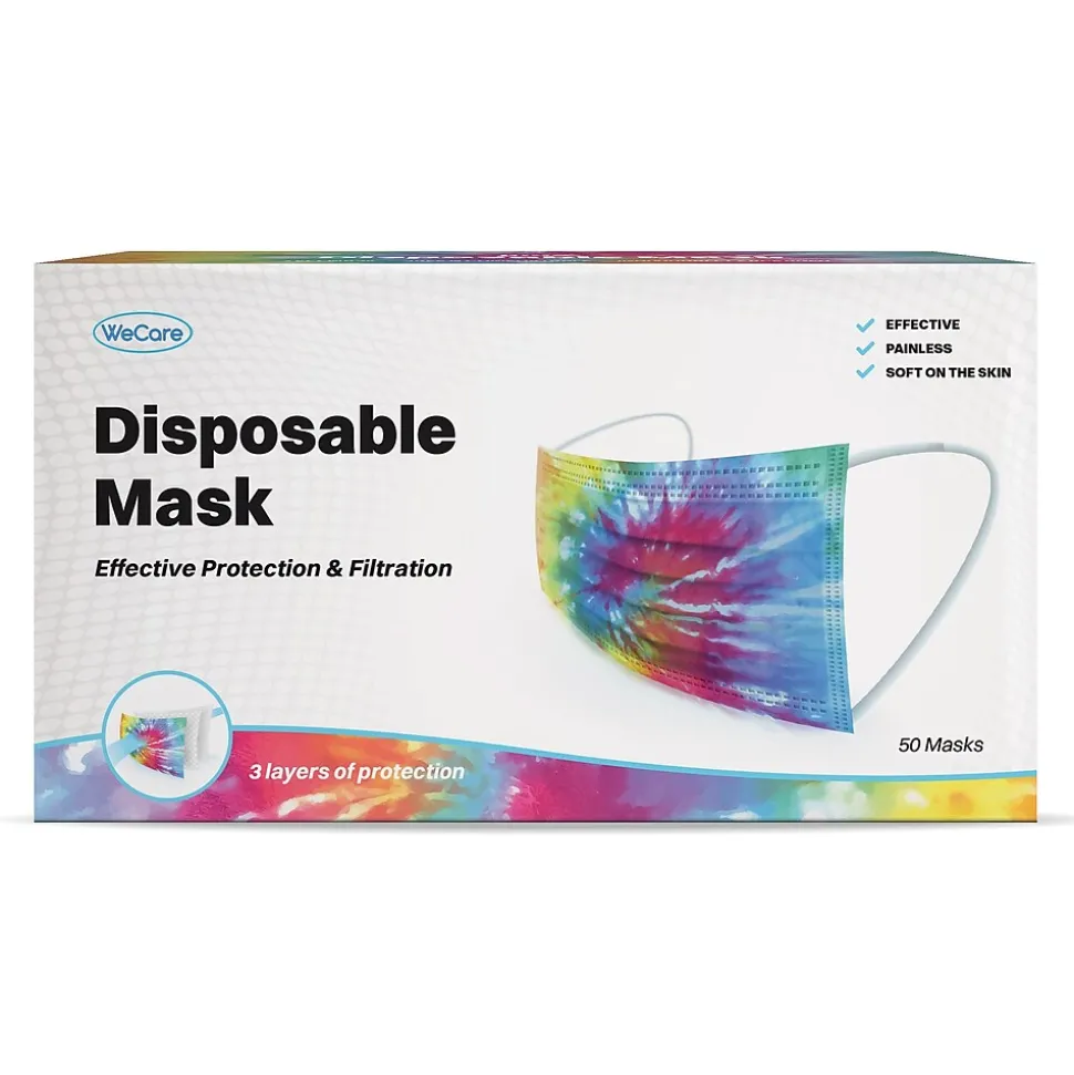 WeCare 3-ply Disposable Face Mask, Adult, Tie-Die, 50/Box (WMN100017)