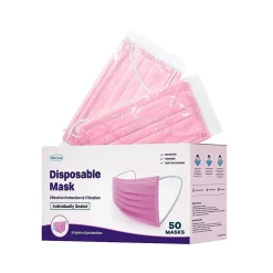 WeCare 3-ply Disposable Face Mask, Individually Wrapped, Adult, Hot Pink, 50/Box (WMN100007)