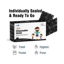 WeCare 3-ply Disposable Face Mask, Individually Wrapped, Kids, Black Skull Bones, 50/Box (WMN100097)