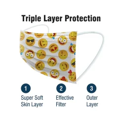 WeCare 3-ply Disposable Face Masks, Kids, Assorted Silly Face Designs, 50/Box (WMN100098)