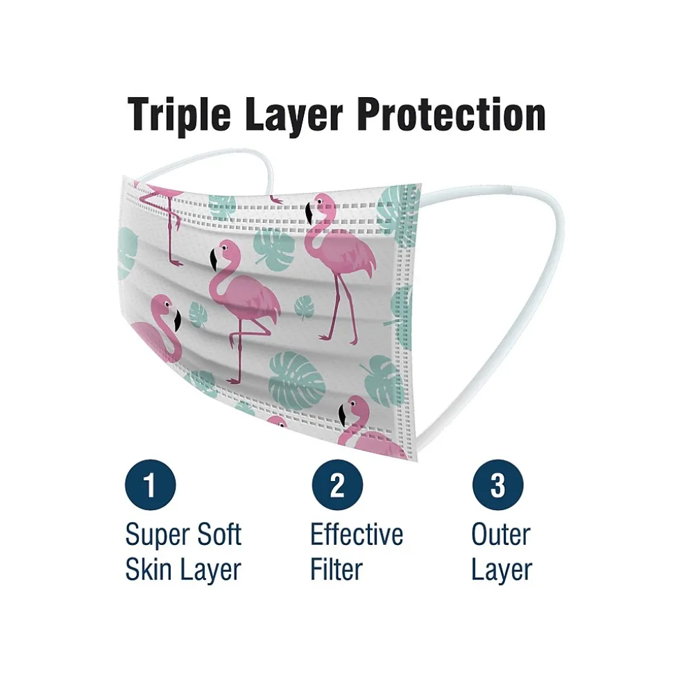 WeCare 3-ply Disposable Face Masks, Kids, Assorted Party Collection Designs, 50/Box (WMN100089)