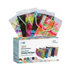 WeCare 3-ply Disposable Face Masks, Kids, Assorted Wacky Tie-Dye Designs, 50/Box (WMN100093)