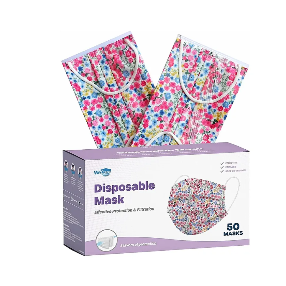 WeCare 3-ply Disposable Face Mask, Adult, Flowers, 50/Pack (WMN100106)