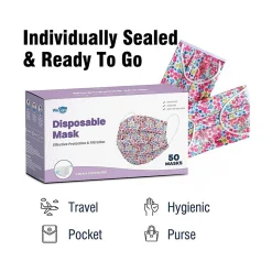 WeCare 3-ply Disposable Face Mask, Adult, Flowers, 50/Pack (WMN100106)