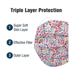 WeCare 3-ply Disposable Face Mask, Adult, Flowers, 50/Pack (WMN100106)