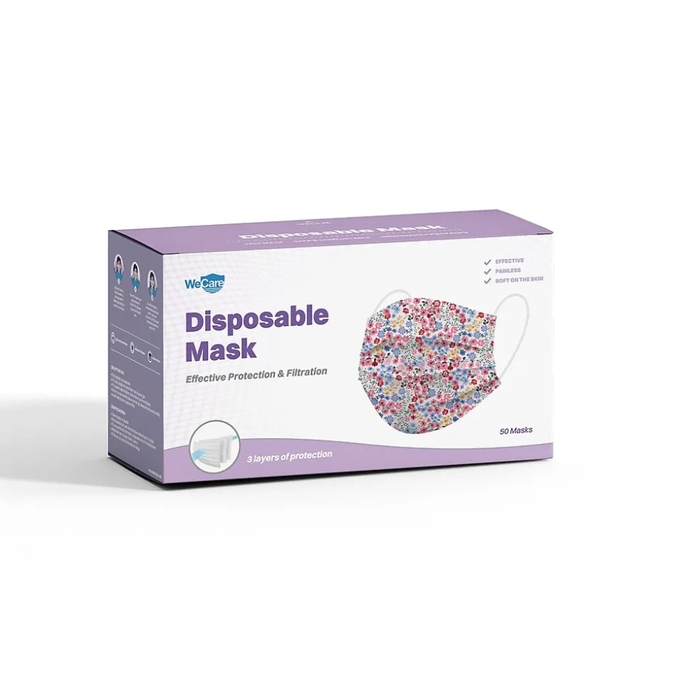WeCare 3-ply Disposable Face Mask, Adult, Flowers, 50/Pack (WMN100106)