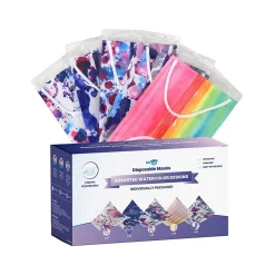 WeCare 3-ply Disposable Face Masks, Adult, Assorted Watercolor Designs, 50/Pack (WMN100081)