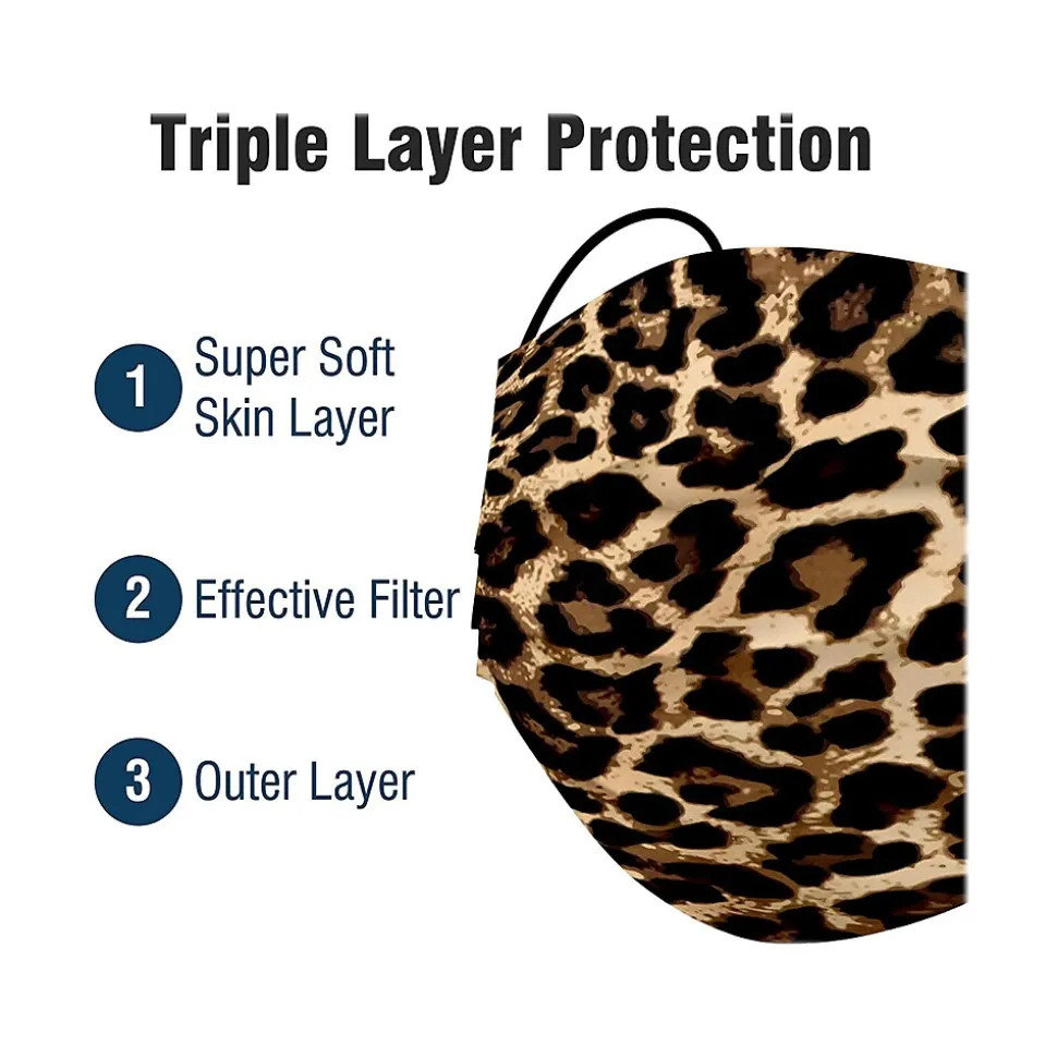 WeCare 3-ply Disposable Face Mask, Adult, Leopard, 50/Pack (WMN100072)